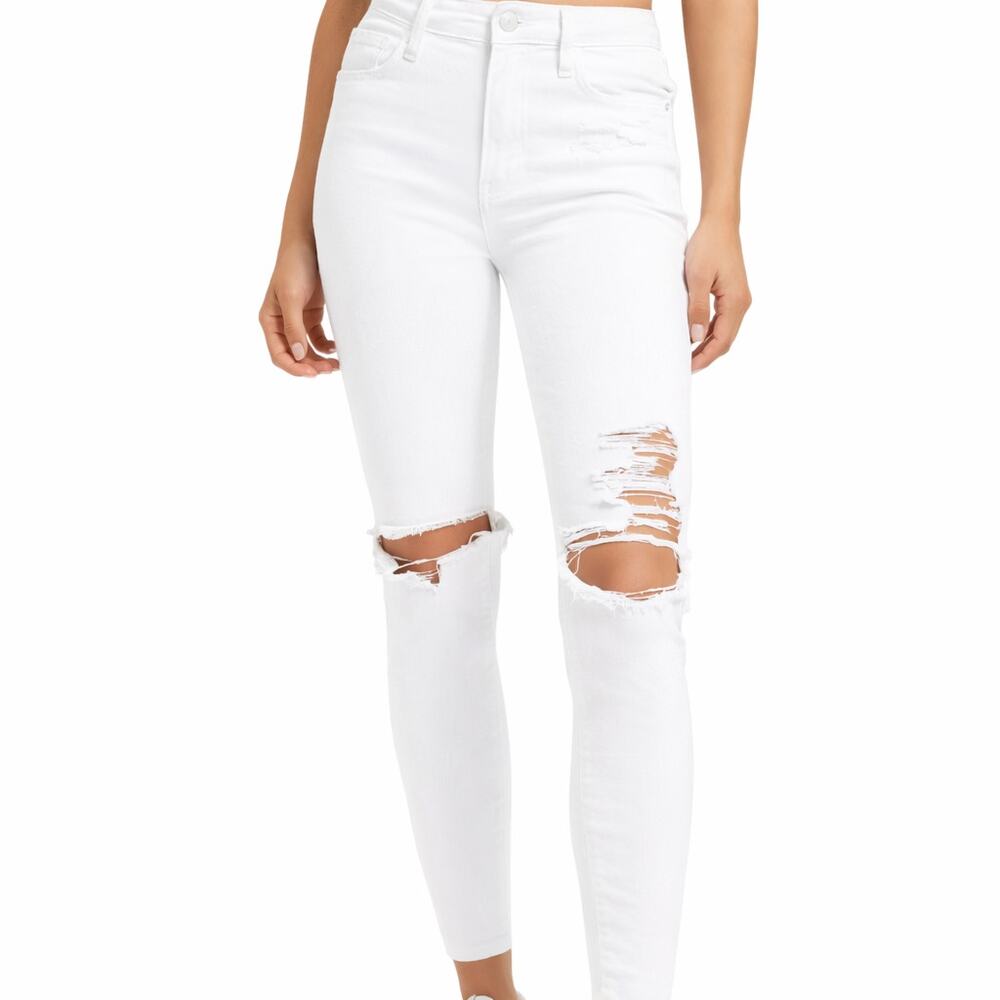 Good American White High-Rise Distressed Skinny Jeans Modern Y2K Edgy Chic Denim